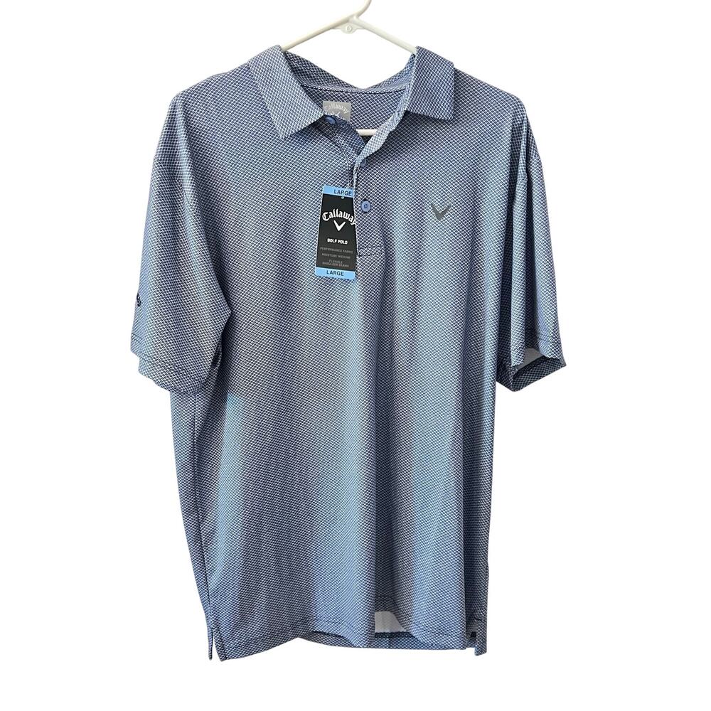 NWT Callaway Mens Shirt Golf Polo L Blue Performance Moisture Wicking Flexible